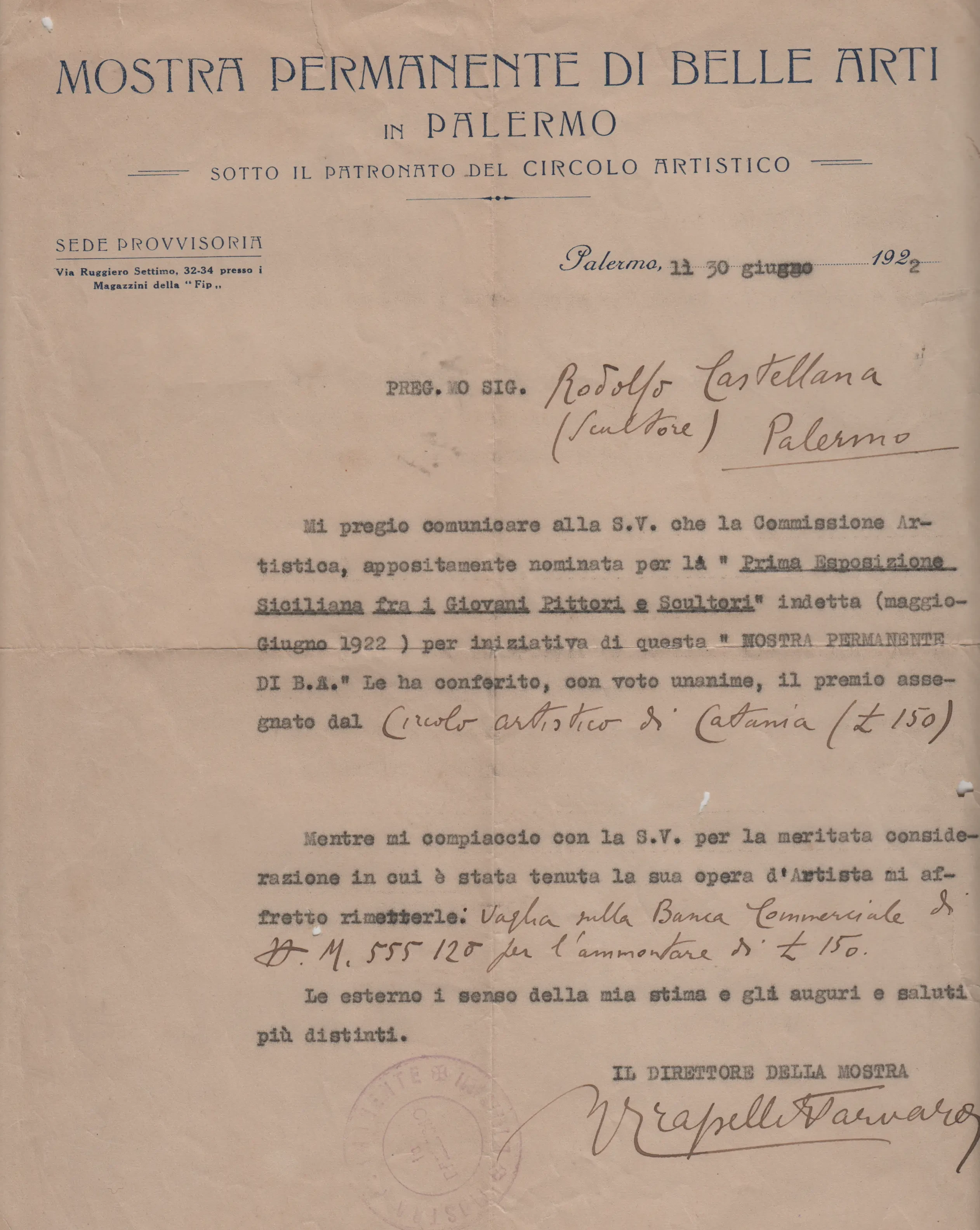 Premio Prima Esposizione Siciliana tra i Giovani Pittori e Scultori