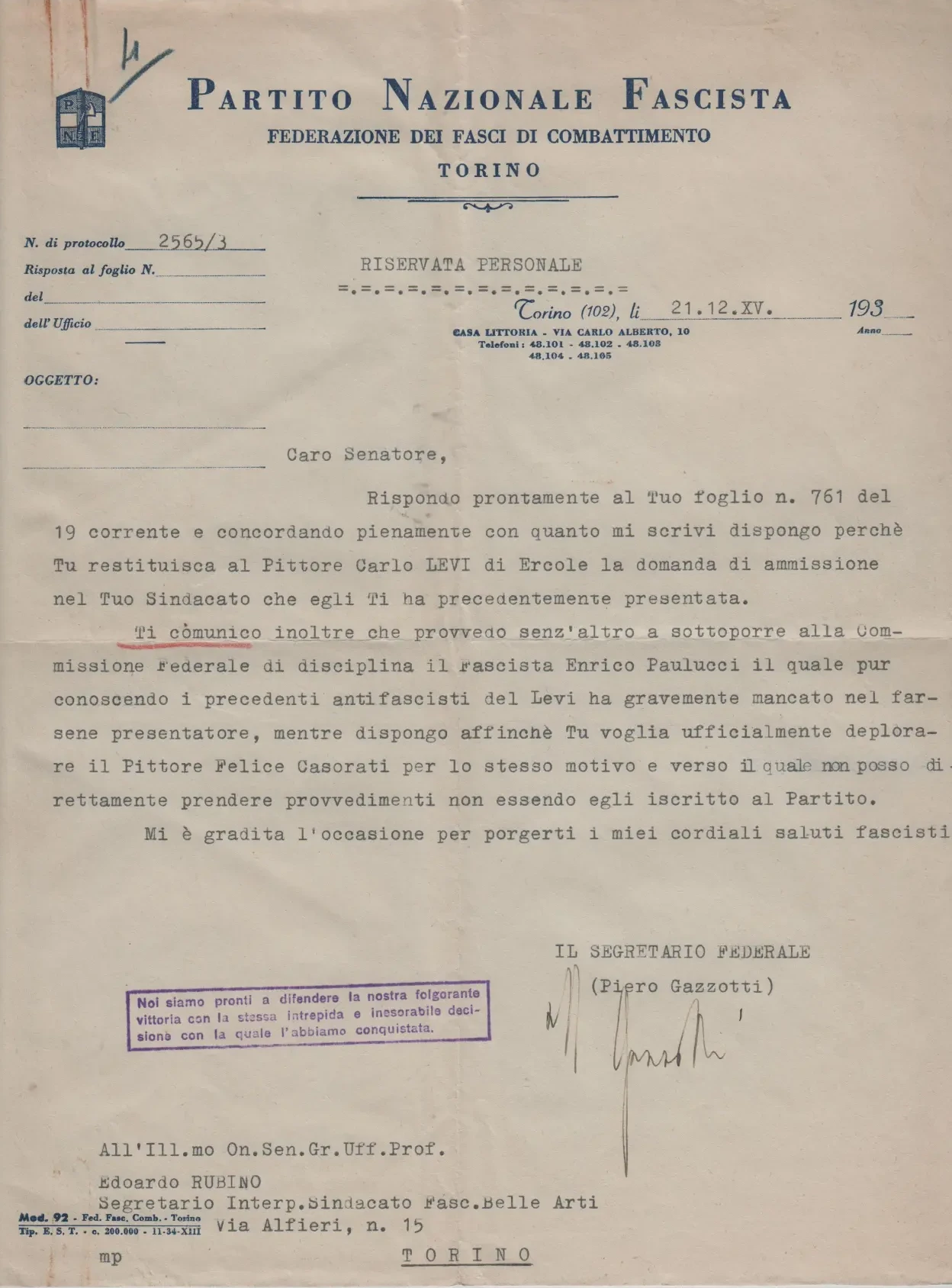Risposta Gazzotti