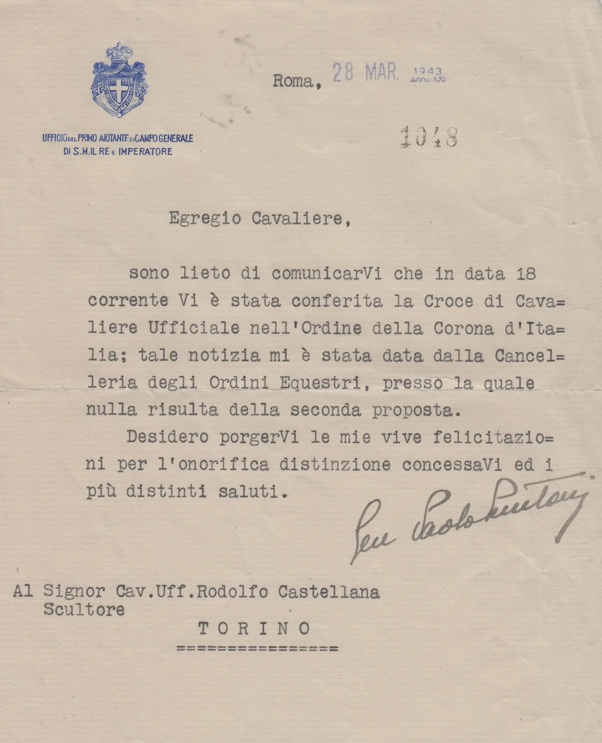 Croce di Cavaliere Ufficiale nell&rsquo;Ordine della Corona d&rsquo;Italia