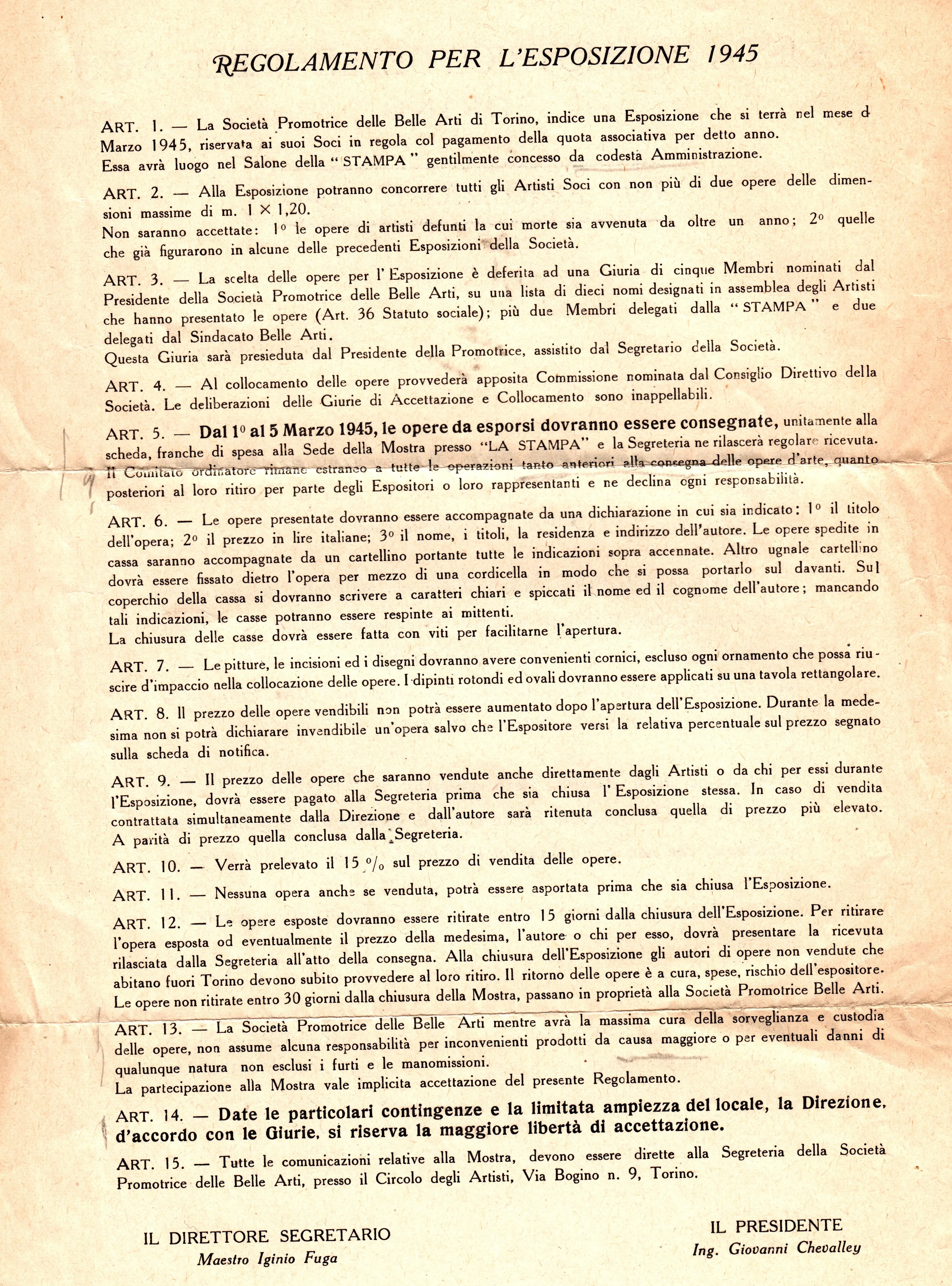 Regolamento Mostra