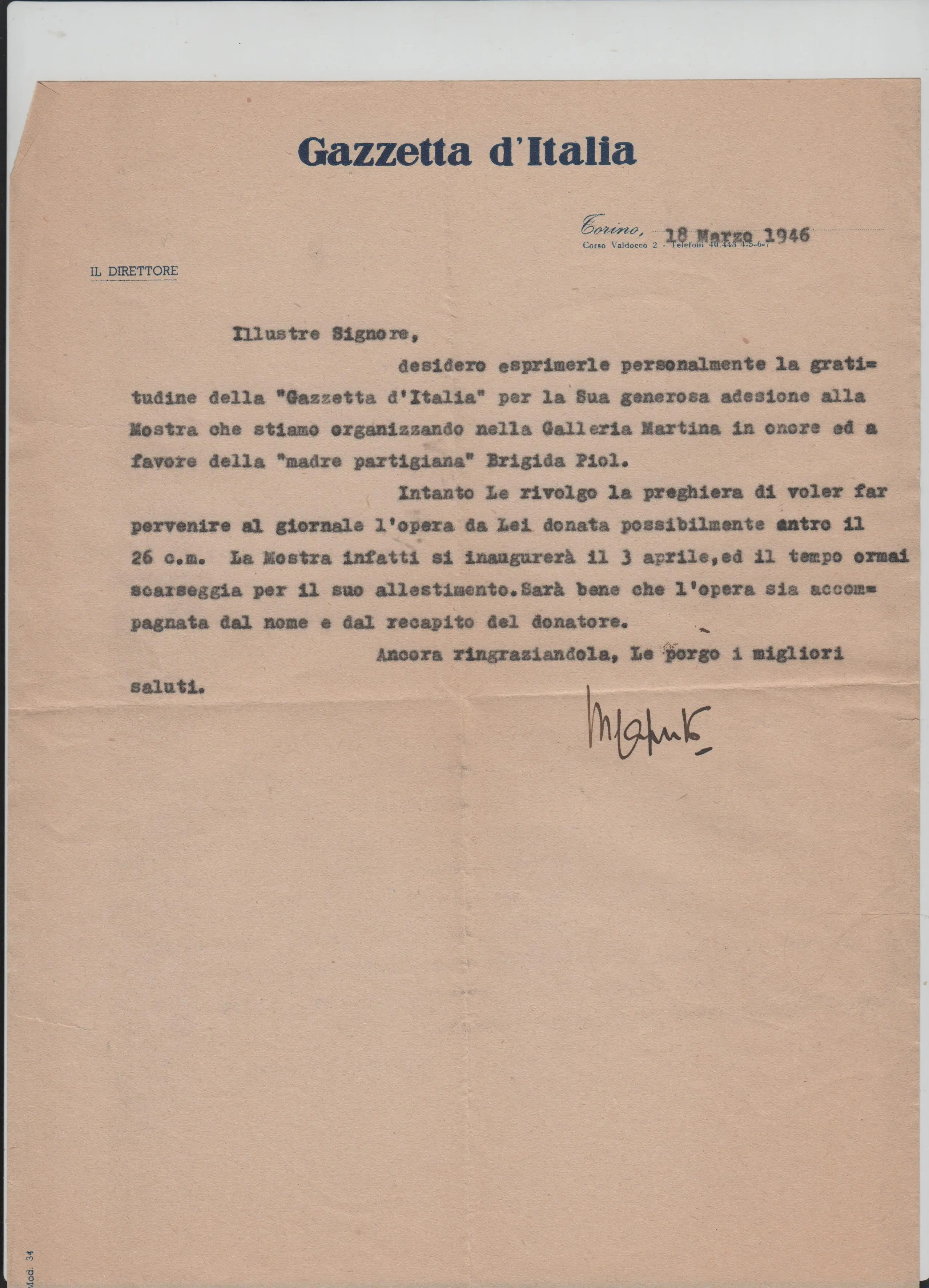 Invito a contribuire con un&rsquo;opera alla mostra onore della &ldquo;madre partigiana&rdquo; Brigida Piol